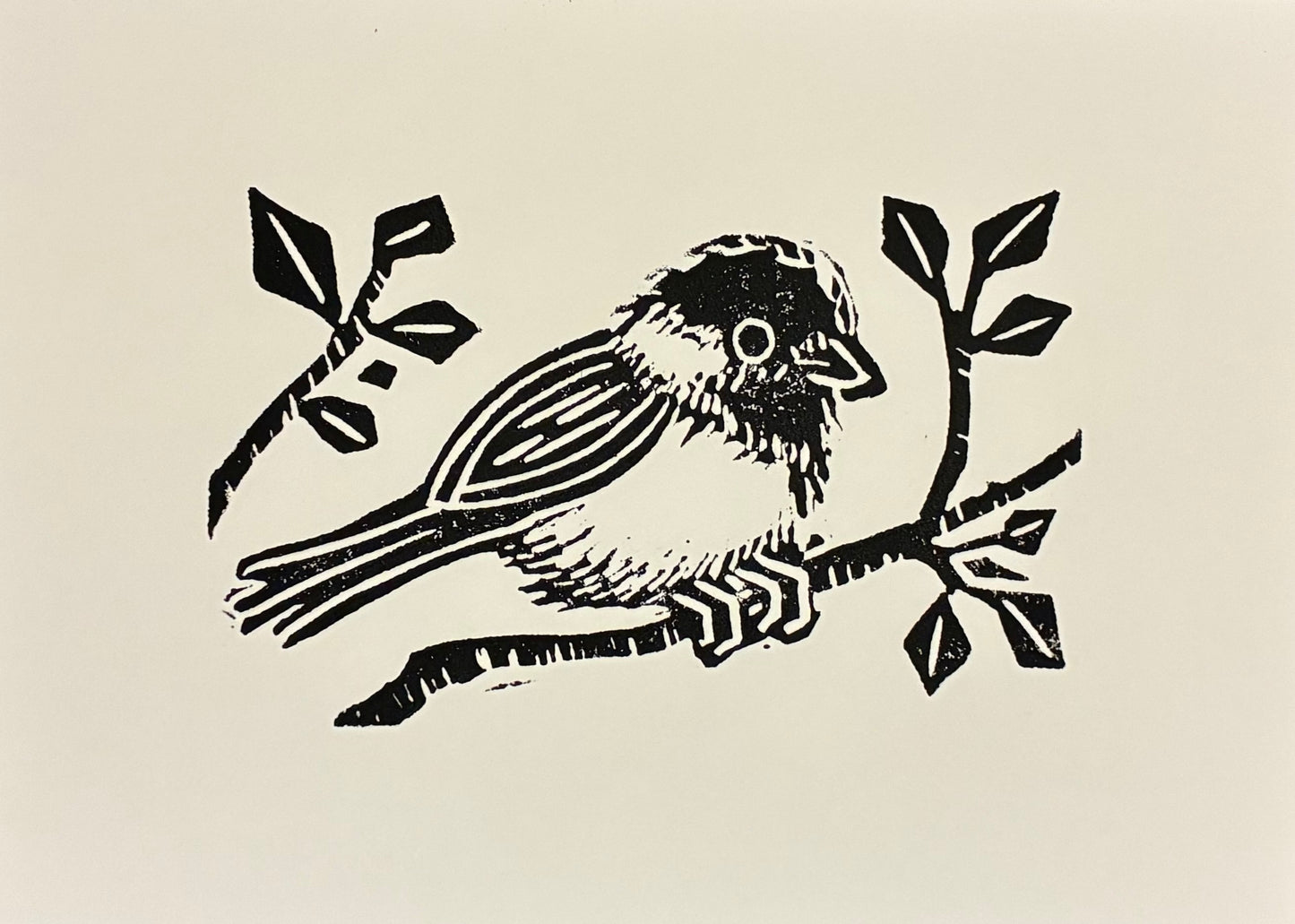 original block print - Black-capped Chickadee