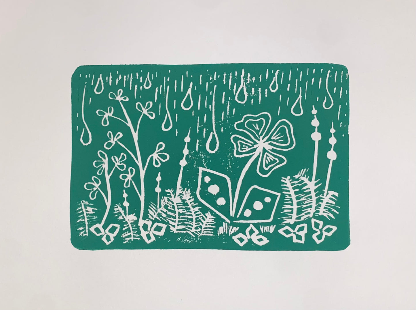 original block print - Rainy Flora