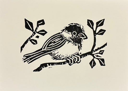 original block print - Black-capped Chickadee