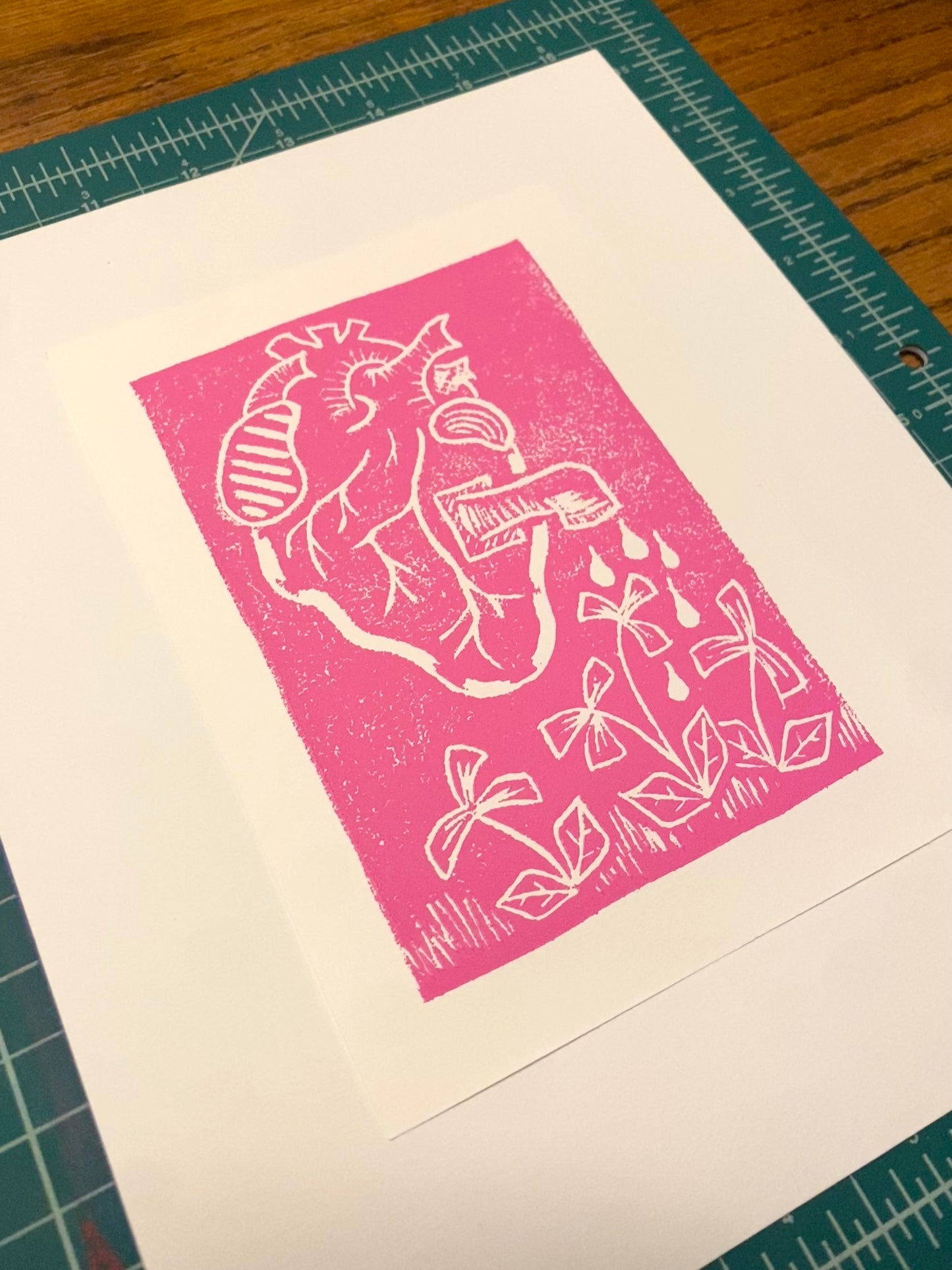 original block print - Pouring Heart pink