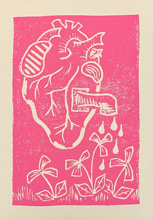 original block print - Pouring Heart pink
