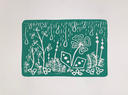 original block print - Rainy Flora