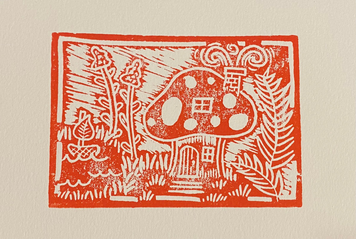 original block print - Mushroom House – Love & Flora Creations